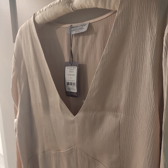 SMASH + TESS Sloane Maxi Dress in Champagne Long Sleeve Cocktail Party | Size XL - Picture 3 of 14